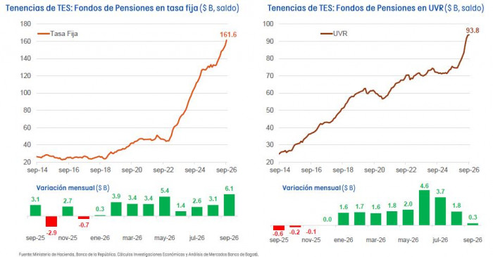 Fondos de pensiones tuvieron compras récord de TES en Colombia en septiembre TES en Colombia: Fondos de pensiones