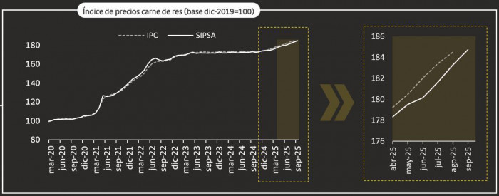 Inflación proyectada a septiembre de 2025 para carne de res
