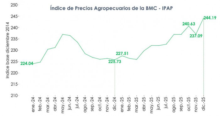 Precios agropecuarios cerraron 2025 con un alza del 8,2 %: Bolsa Mercantil Precios agropecuarios desde 2024