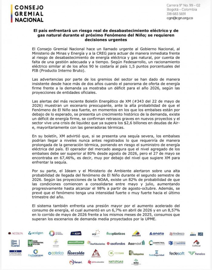 Consejo Gremial advierte posible crisis energética y lanza propuestas para evitar apagones Consejo Gremial advierte posible crisis energética y lanza propuestas para evitar apagones