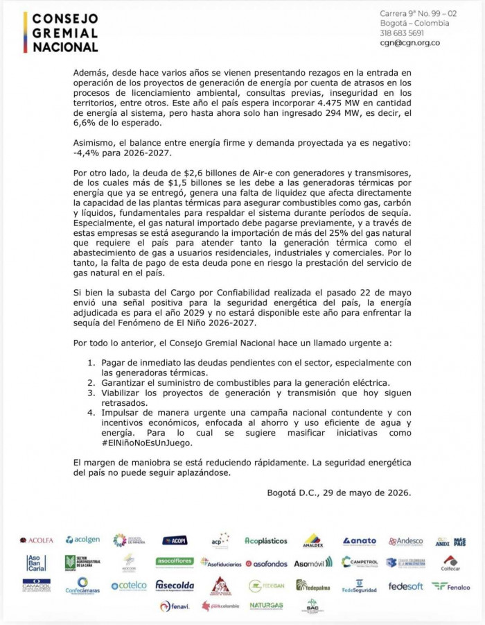 Consejo Gremial advierte posible crisis energética y lanza propuestas para evitar apagones Consejo Gremial advierte posible crisis energética y lanza propuestas para evitar apagones