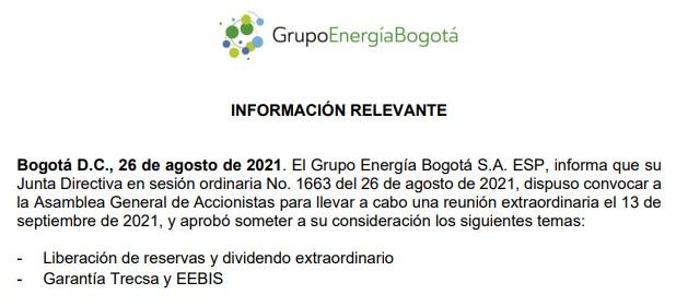 Dividendo Grupo Energía Bogotá 2021