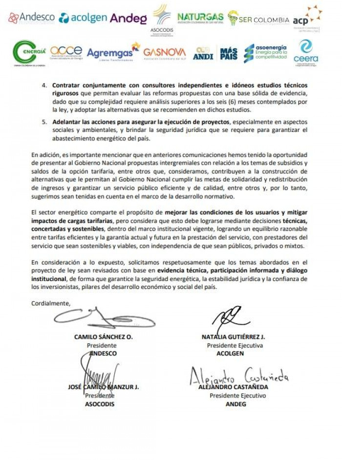 Gremios advierten puntos inconvenientes para el sector energético en propuesta de nueva ley de tarifas de Petro Gremios advierten puntos inconvenientes para el sector energético en propuesta de nueva ley de tarifas de Petro