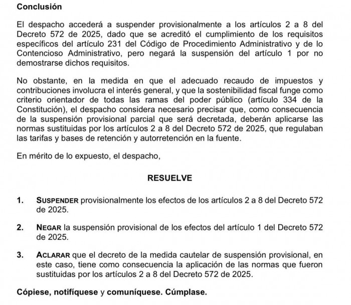 Ahora | Se suspende decreto que disparó retenciones en la fuente a empresas desde 2025 Ahora | Se suspende decreto que disparó retenciones en la fuente a empresas desde 2025