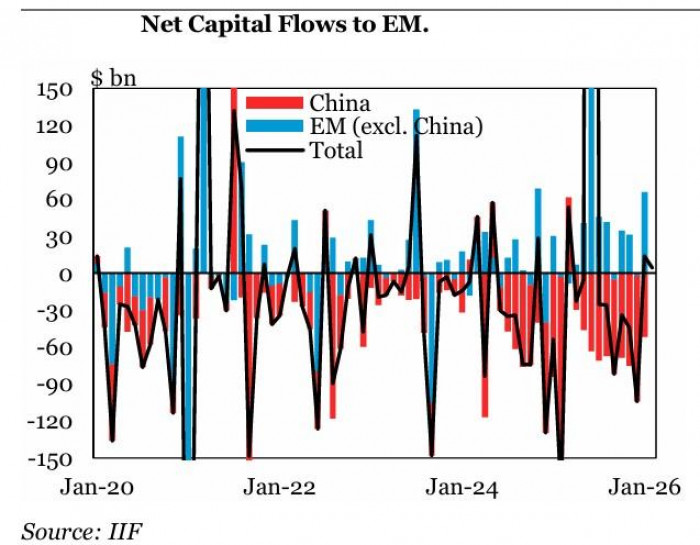 Flujos hacia mercados emergentes se normalizaron en febrero tras un inicio de año excepcional, según el IIF Flujos hacia mercados emergentes