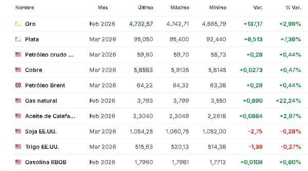 Materias primas 20 enero
