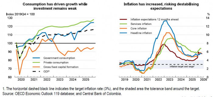 Nuevo informe OCDE alerta por desaceleración económica en Colombia y repunte de inflación; advierte debilidad fiscal OCDE: inflación en Colombia