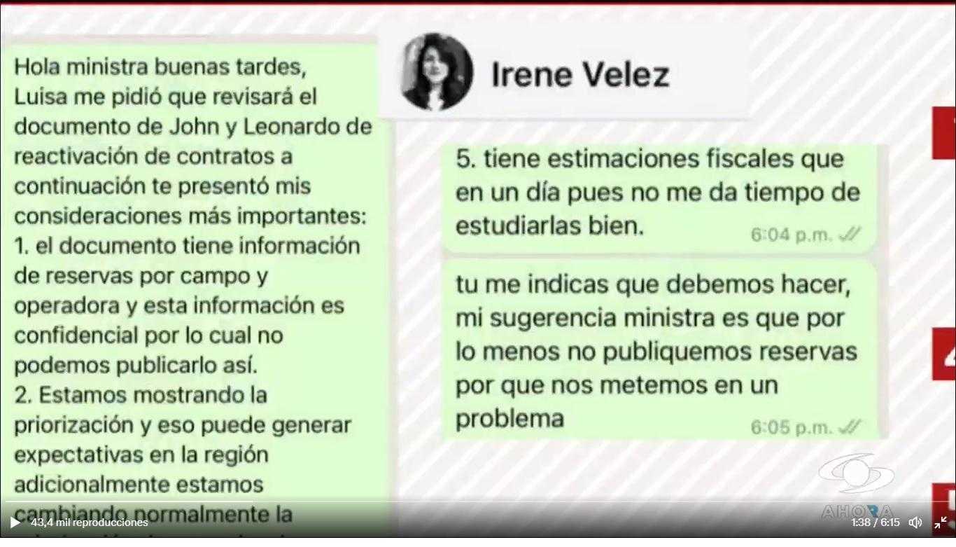 Fallas técnicas que Irene Vélez conocía del informe de MinMinas, según Belizza Ruiz