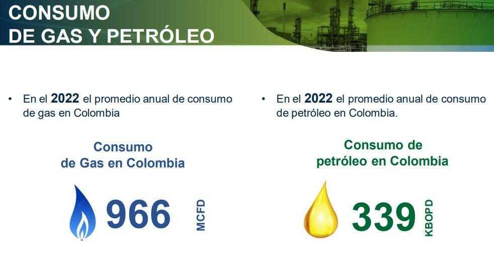 Consumo de petróleo y gas en Colombia en 2022